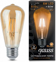 102802006 Лампа Gauss LED Filament ST64 E27 6W Golden 2400К 