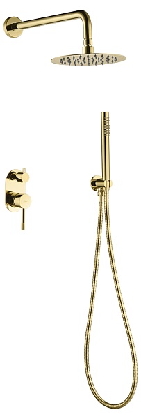 464-G Смеситель встроенный + верхний+ ручной душ, Uno. Gold