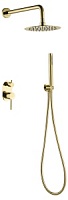 464-G Смеситель встроенный + верхний+ ручной душ, Uno. Gold